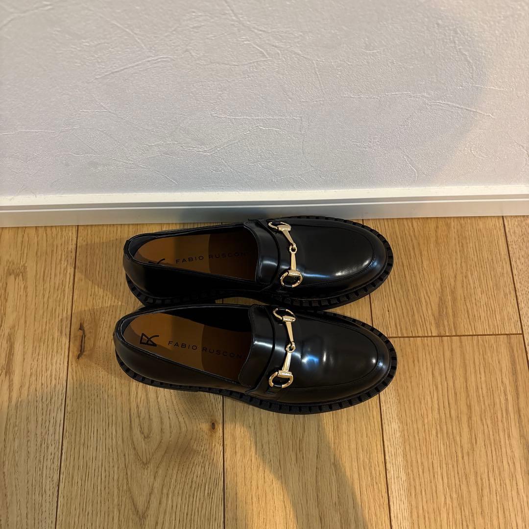 FABIO RUSCONI ブラックレザーローファー37/23.5-24.0cm