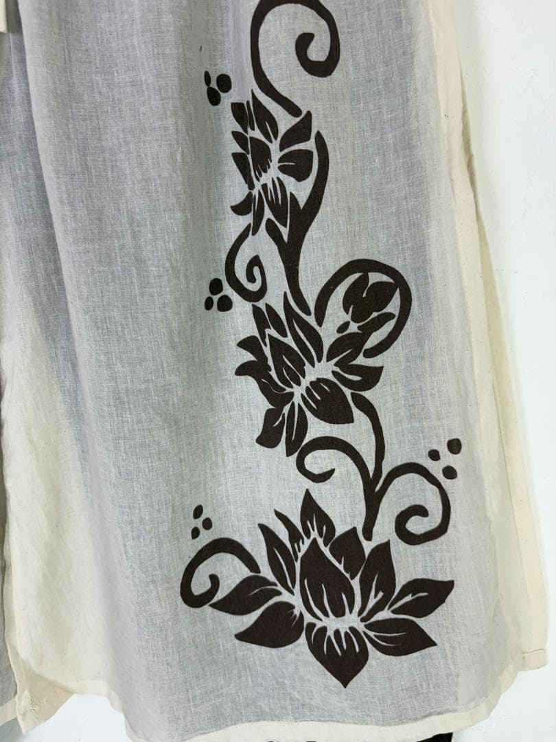 【新品】タイパンツ　二枚重ね　ハス柄　シアーコットン　男女兼用　ブラウン