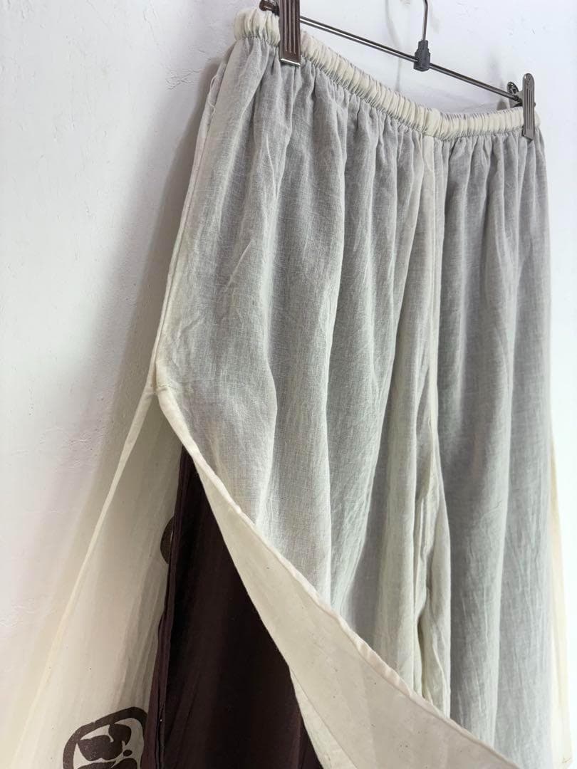 【新品】タイパンツ　二枚重ね　ハス柄　シアーコットン　男女兼用　ブラウン