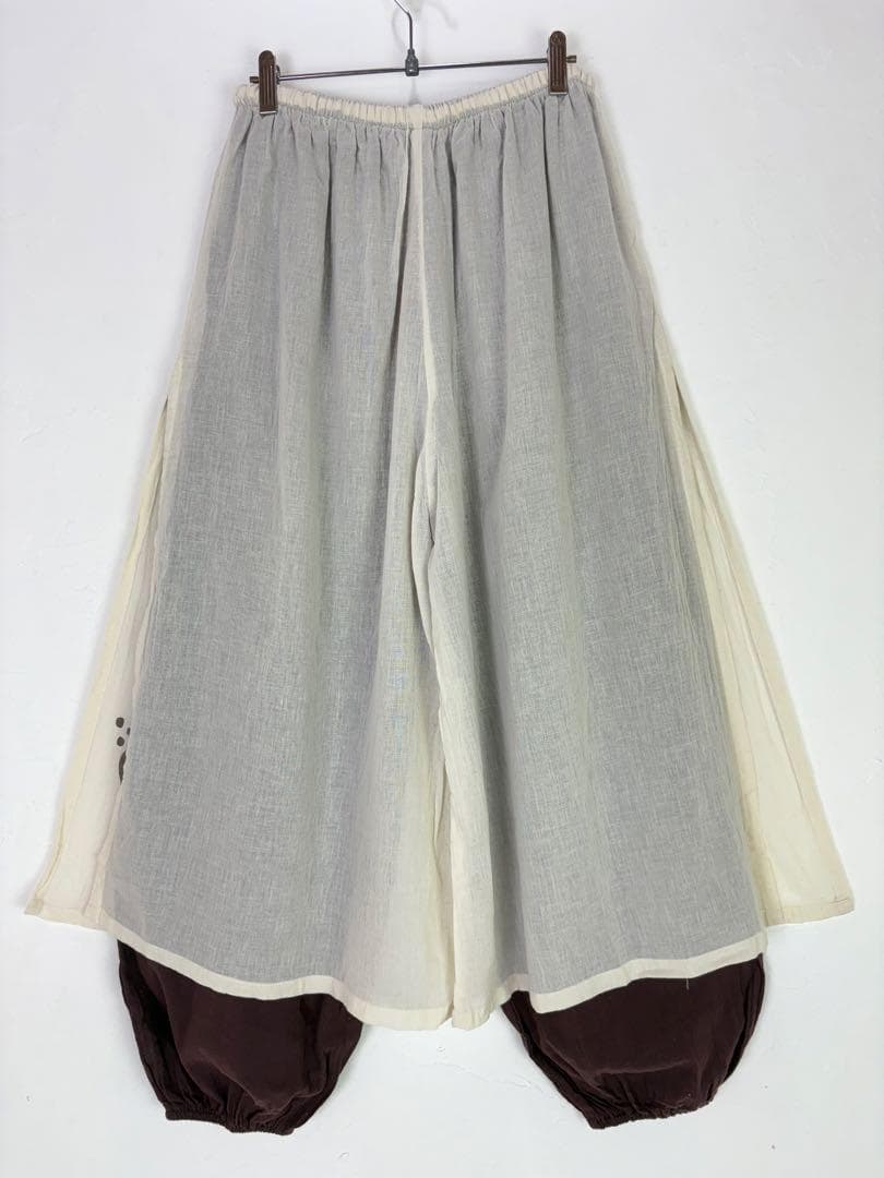 【新品】タイパンツ　二枚重ね　ハス柄　シアーコットン　男女兼用　ブラウン