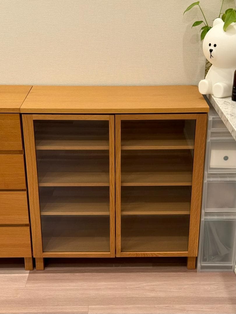 【ラッキースネーク様】オーク材 木製 キャビネットガラス扉