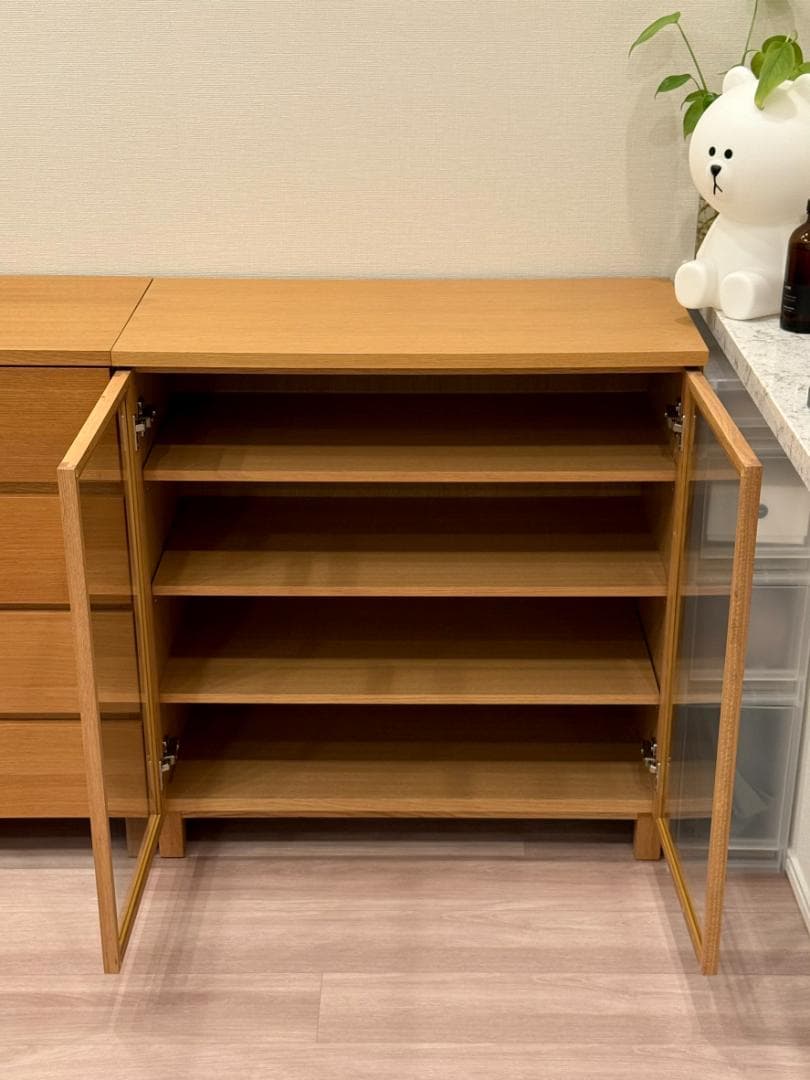 【ラッキースネーク様】オーク材 木製 キャビネットガラス扉