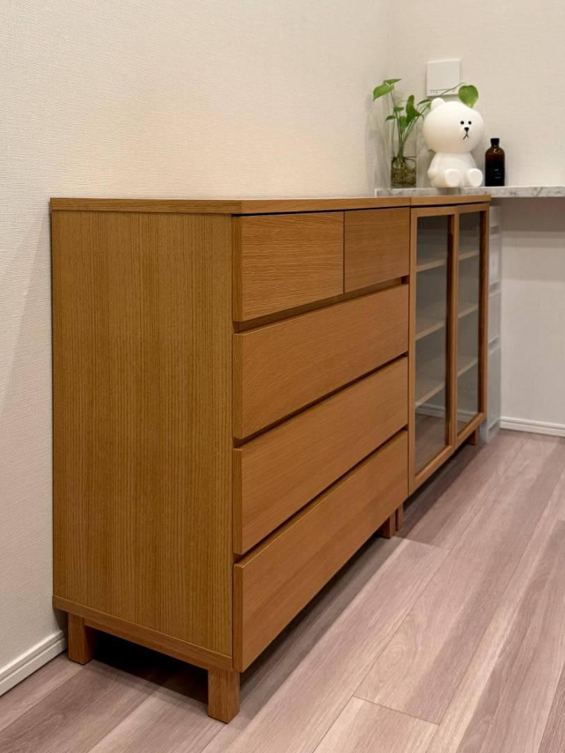 【ラッキースネーク様】オーク材 木製 キャビネットガラス扉