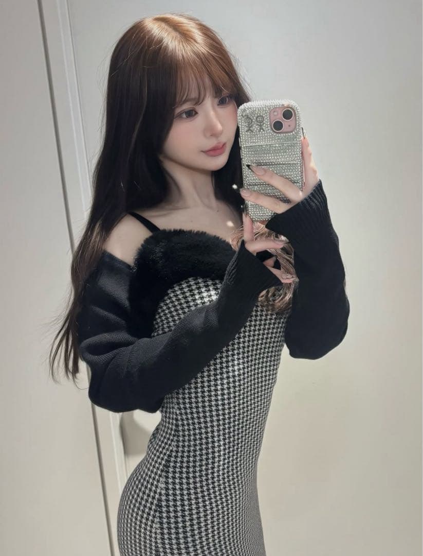 Darich ダーリッチ アンサンブルチェックニットロングワンピース FREE