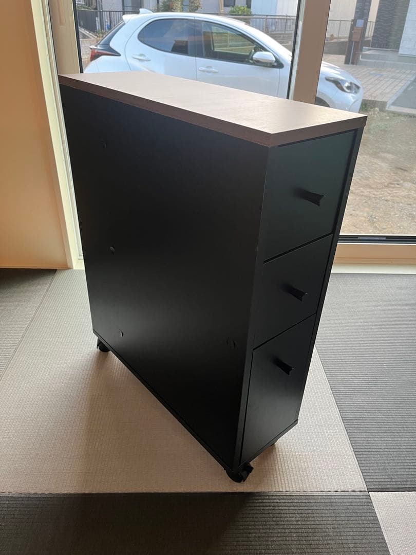 黒いトイレ収納キャビネット 3段引き出し付き　SNR706011-WTBK