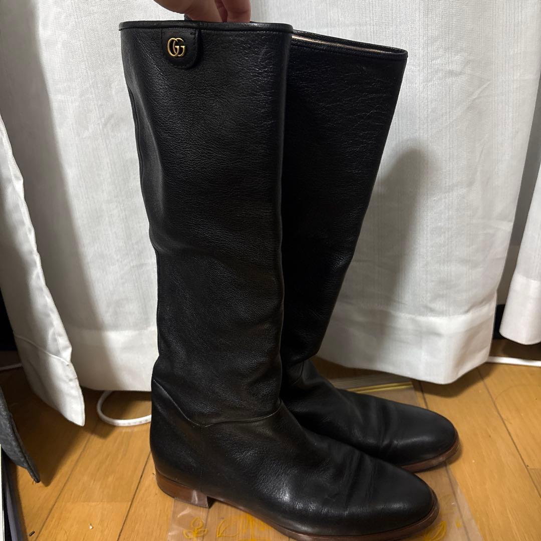 GUCCI ブラックレザーロングブーツ 38