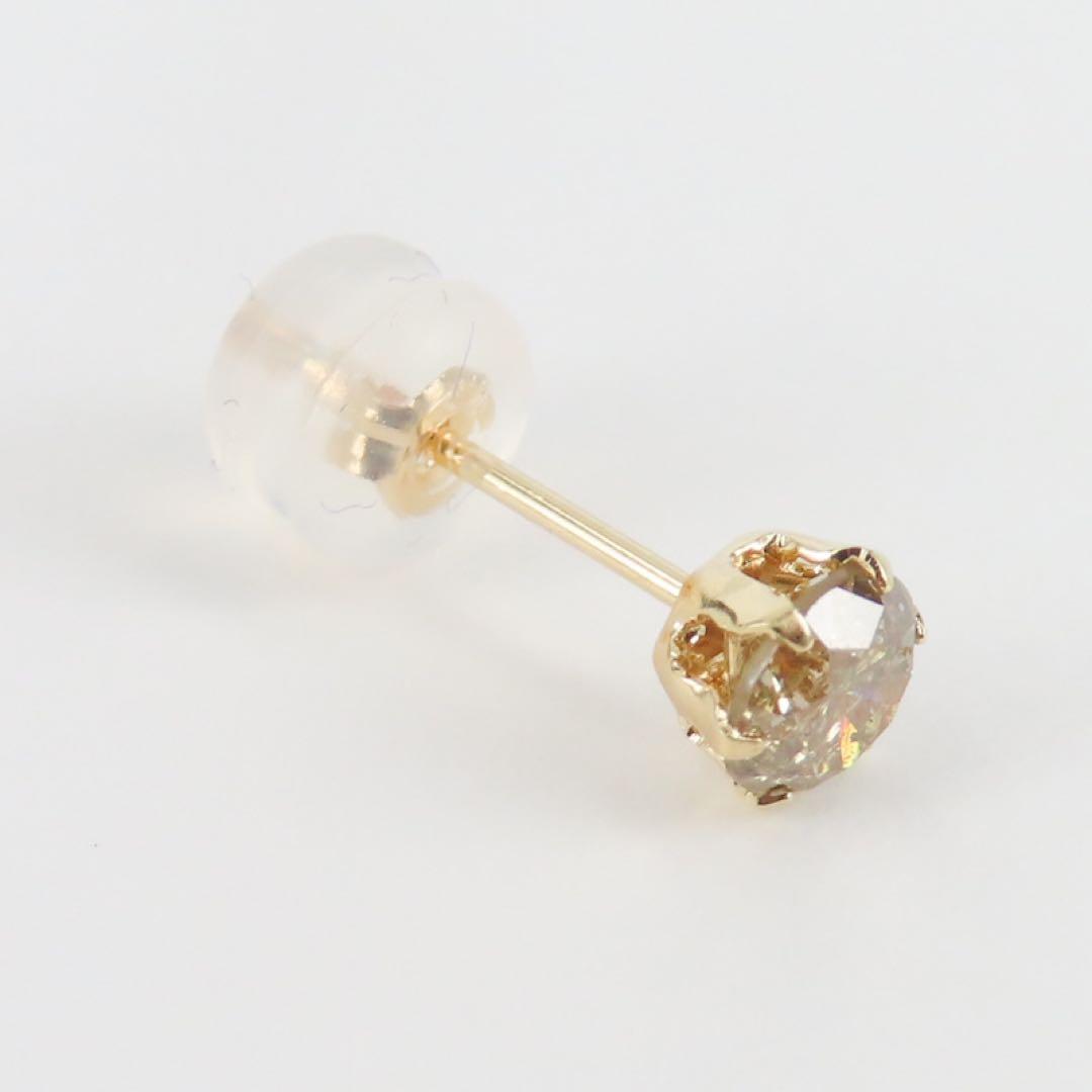 8*様 K18YG ダイヤモンド0.35ct 片耳ピアス　一粒ピアス　ブラウン系