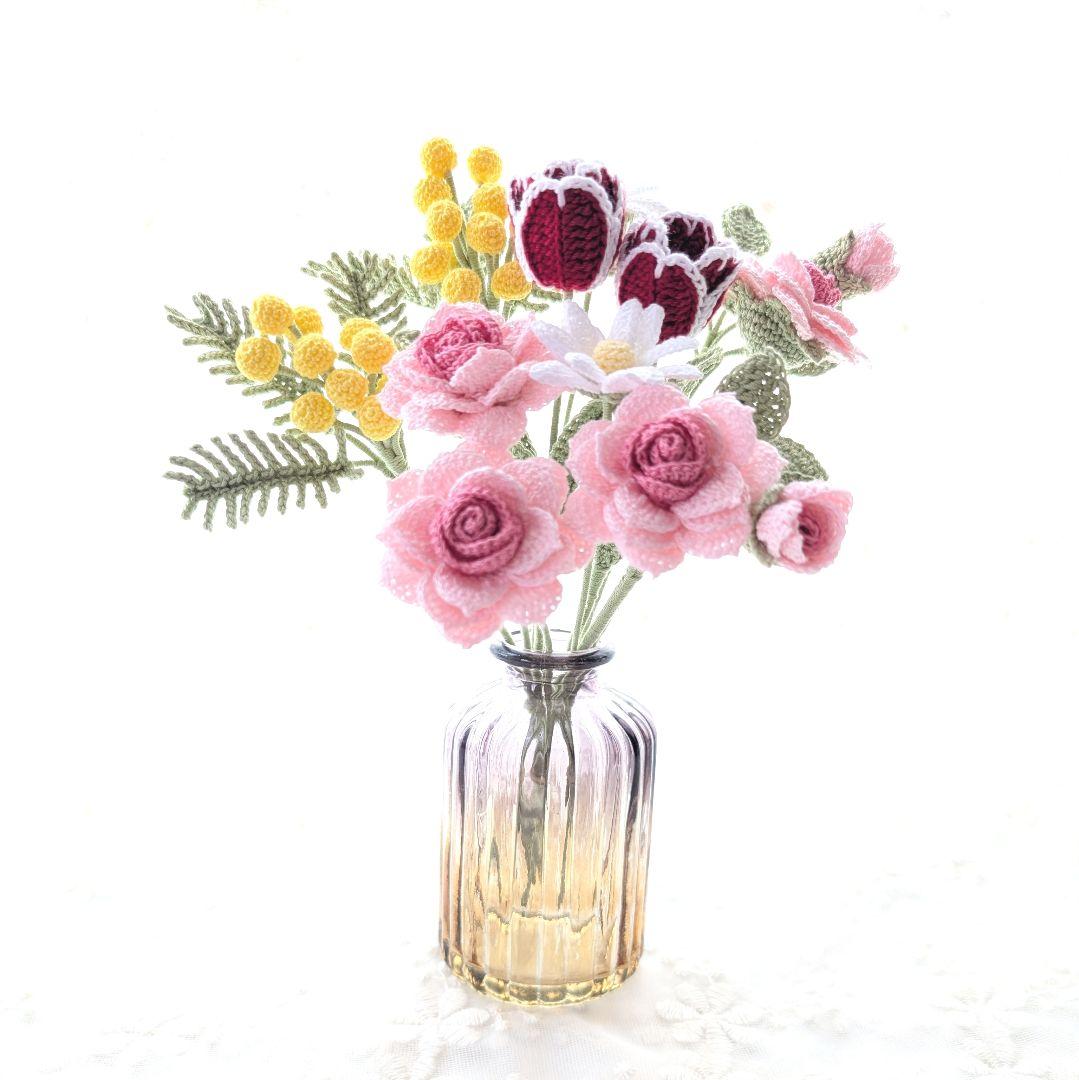 【みかんページ】ティッシュボックスカバー(ブルー)☆レース編みのブーケ