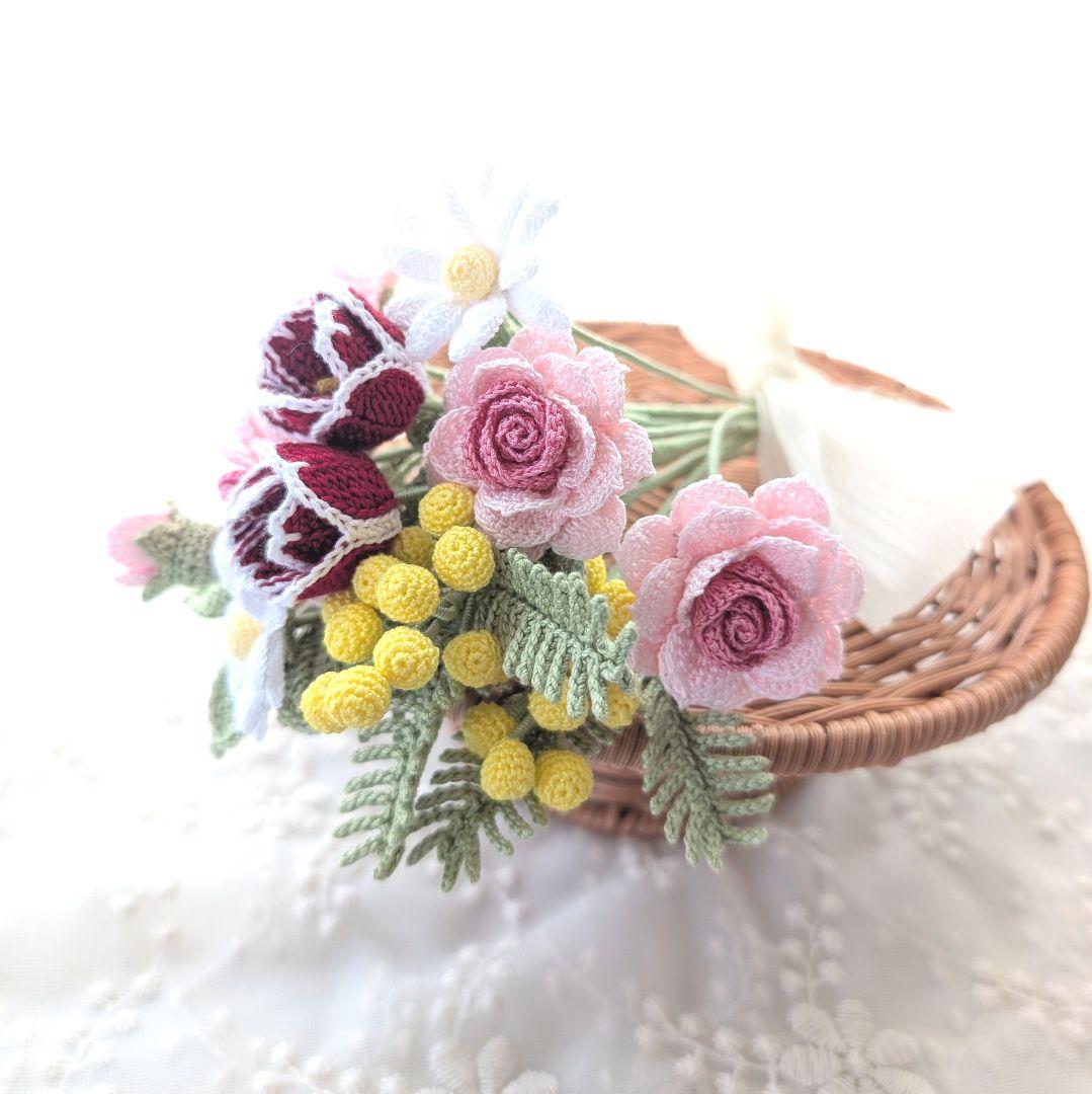 【みかんページ】ティッシュボックスカバー(ブルー)☆レース編みのブーケ