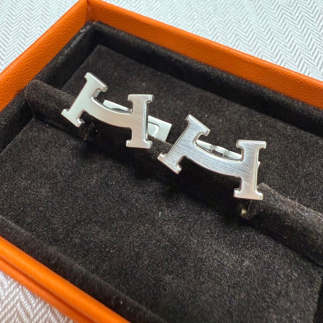 HERMES カフリンクス　Hロゴ　シルバー