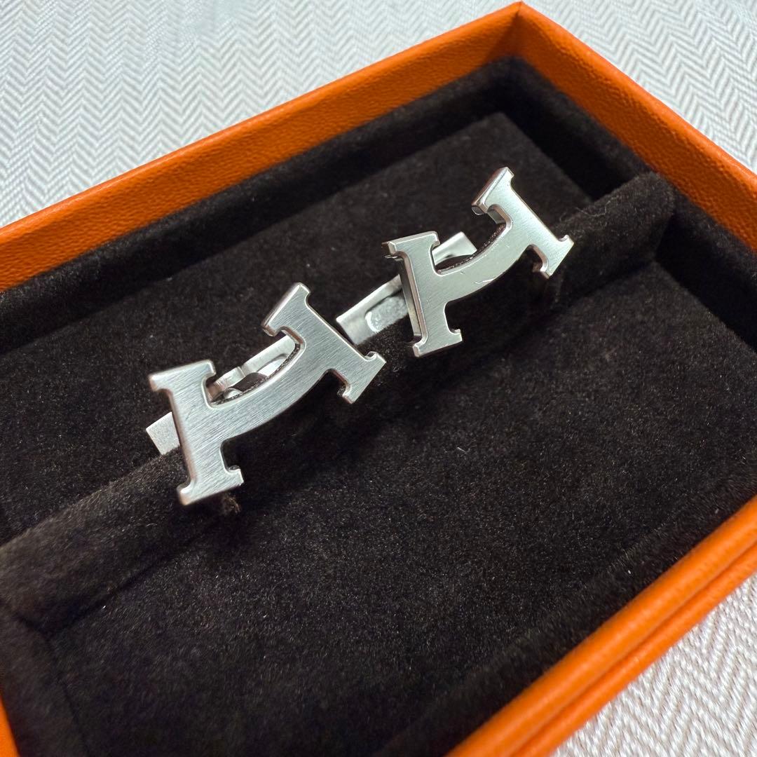 HERMES カフリンクス　Hロゴ　シルバー