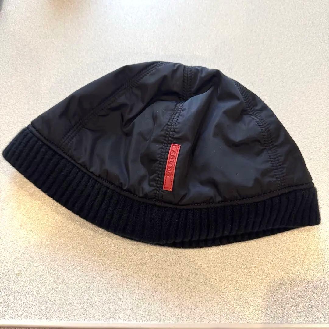PRADA ブラック ニット帽 ビーニー　L