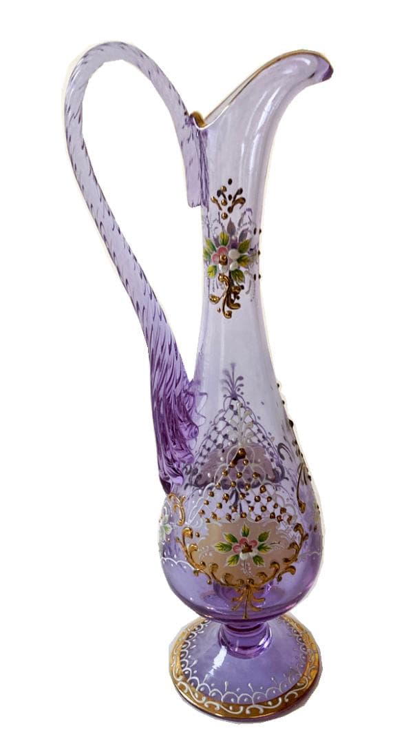 匿名配送ボヘミアクリスタル ネオジウムガラス ハンドル付フラワーベース 35cm