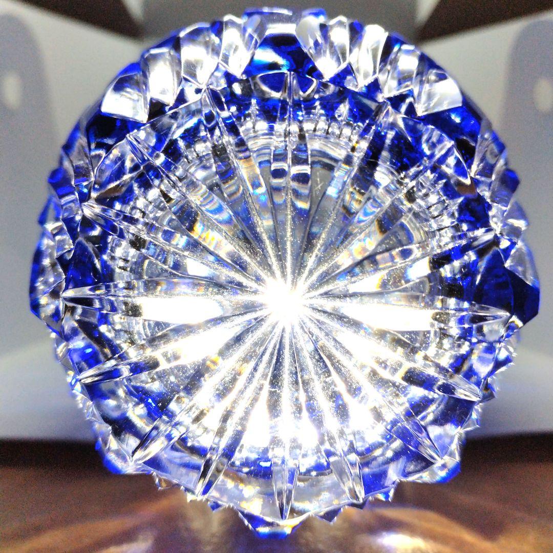 新品イタリア製江戸切子風青色被せガラスクリスタル花瓶花器フラワーベース薩摩切子