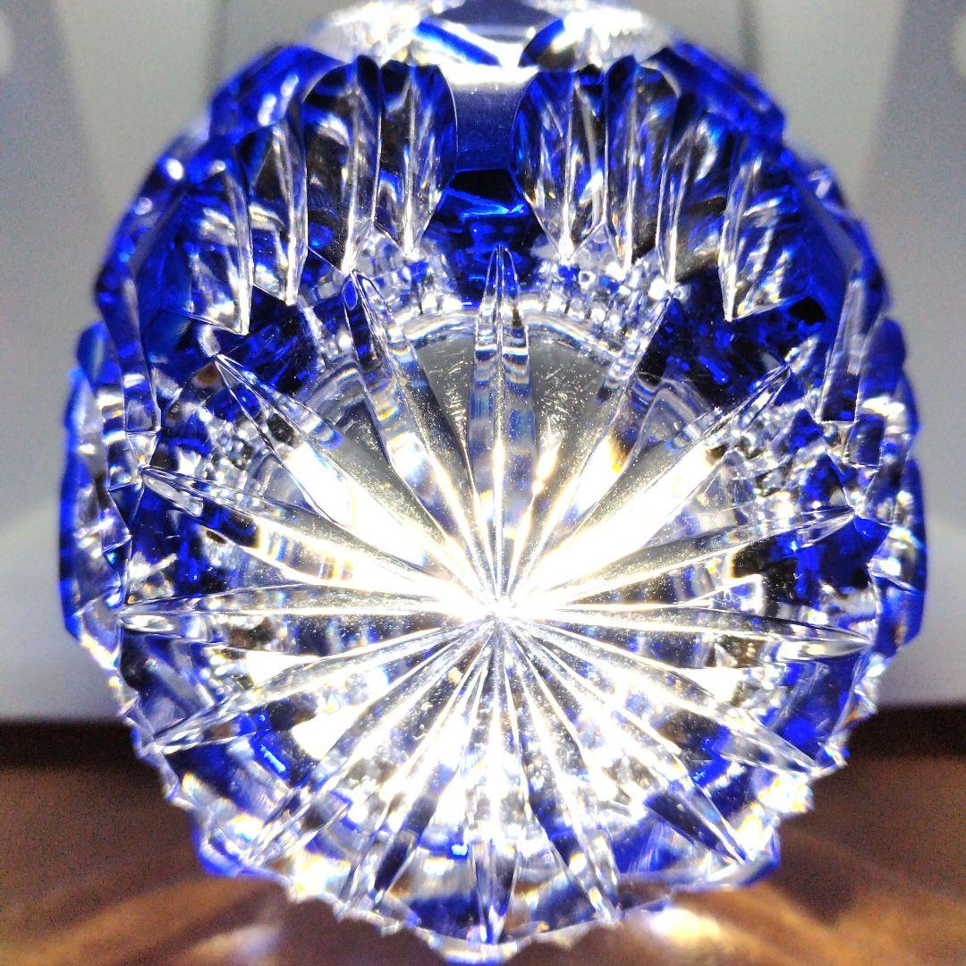 新品イタリア製江戸切子風青色被せガラスクリスタル花瓶花器フラワーベース薩摩切子