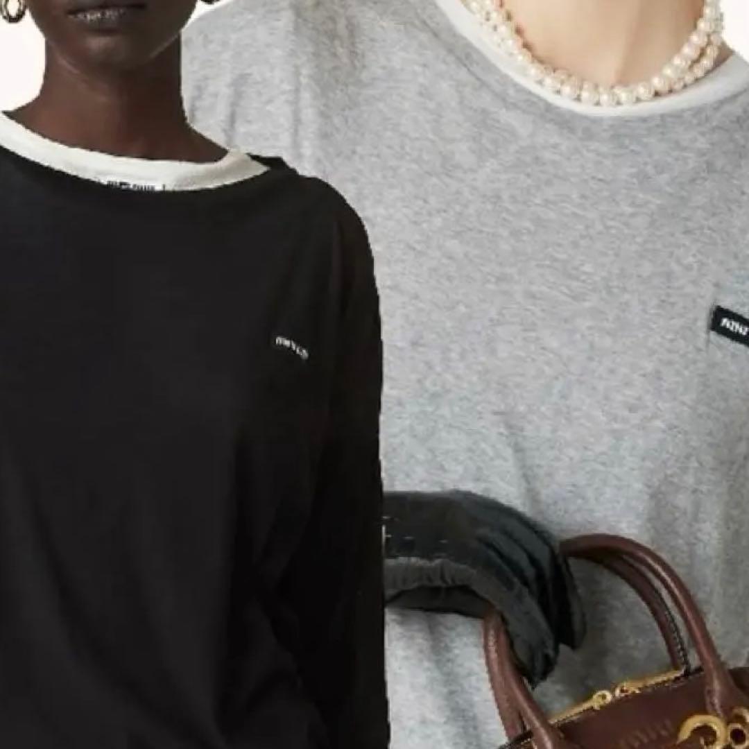 コットンジャージーロンT ロゴ　シアー