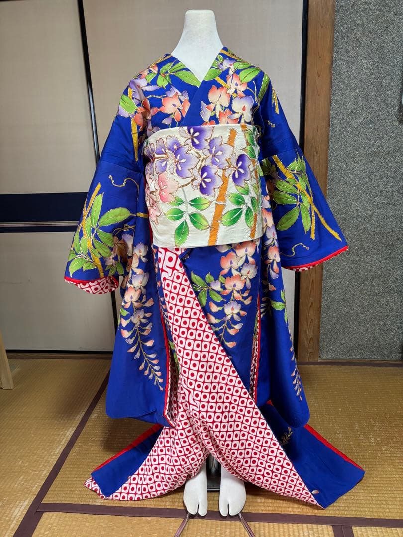 藤娘(青)正絹裾引き帯セット・日舞、大衆演劇に