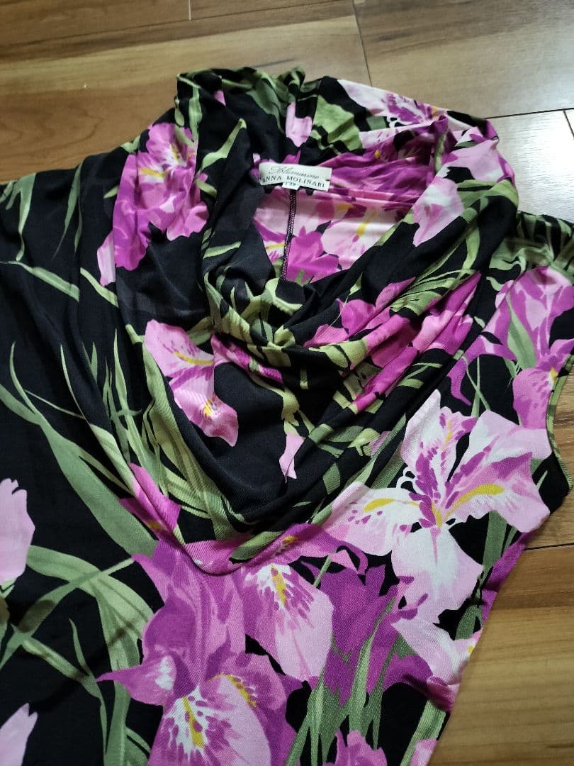 Blumarine アイリス柄 ノースリーブ ストレッチセミロングワンピース