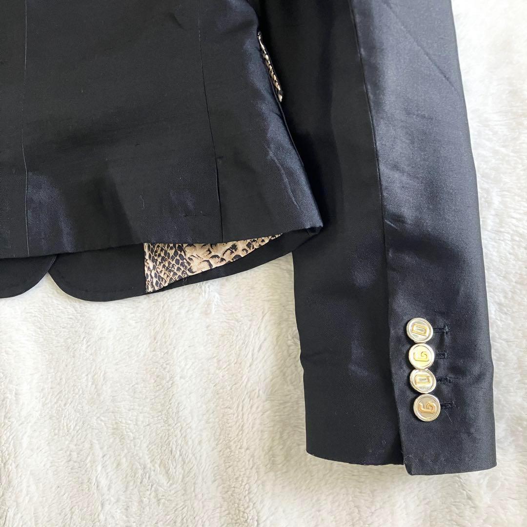 ドルチェアンドガッバーナ シルク ロゴボタン 豹柄テーラードジャケット 40 黒