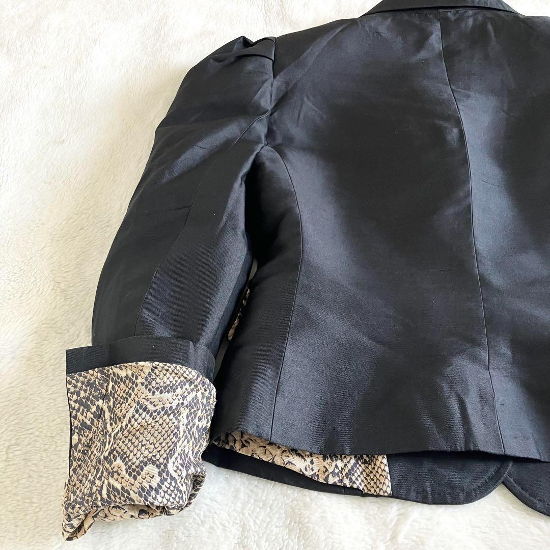 ドルチェアンドガッバーナ シルク ロゴボタン 豹柄テーラードジャケット 40 黒