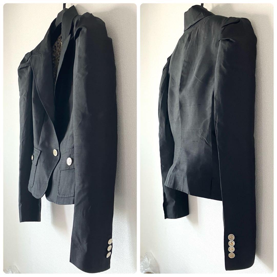ドルチェアンドガッバーナ シルク ロゴボタン 豹柄テーラードジャケット 40 黒