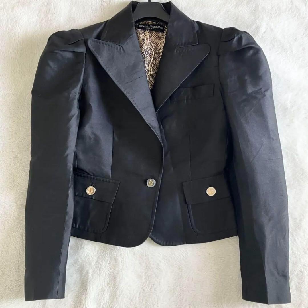ドルチェアンドガッバーナ シルク ロゴボタン 豹柄テーラードジャケット 40 黒