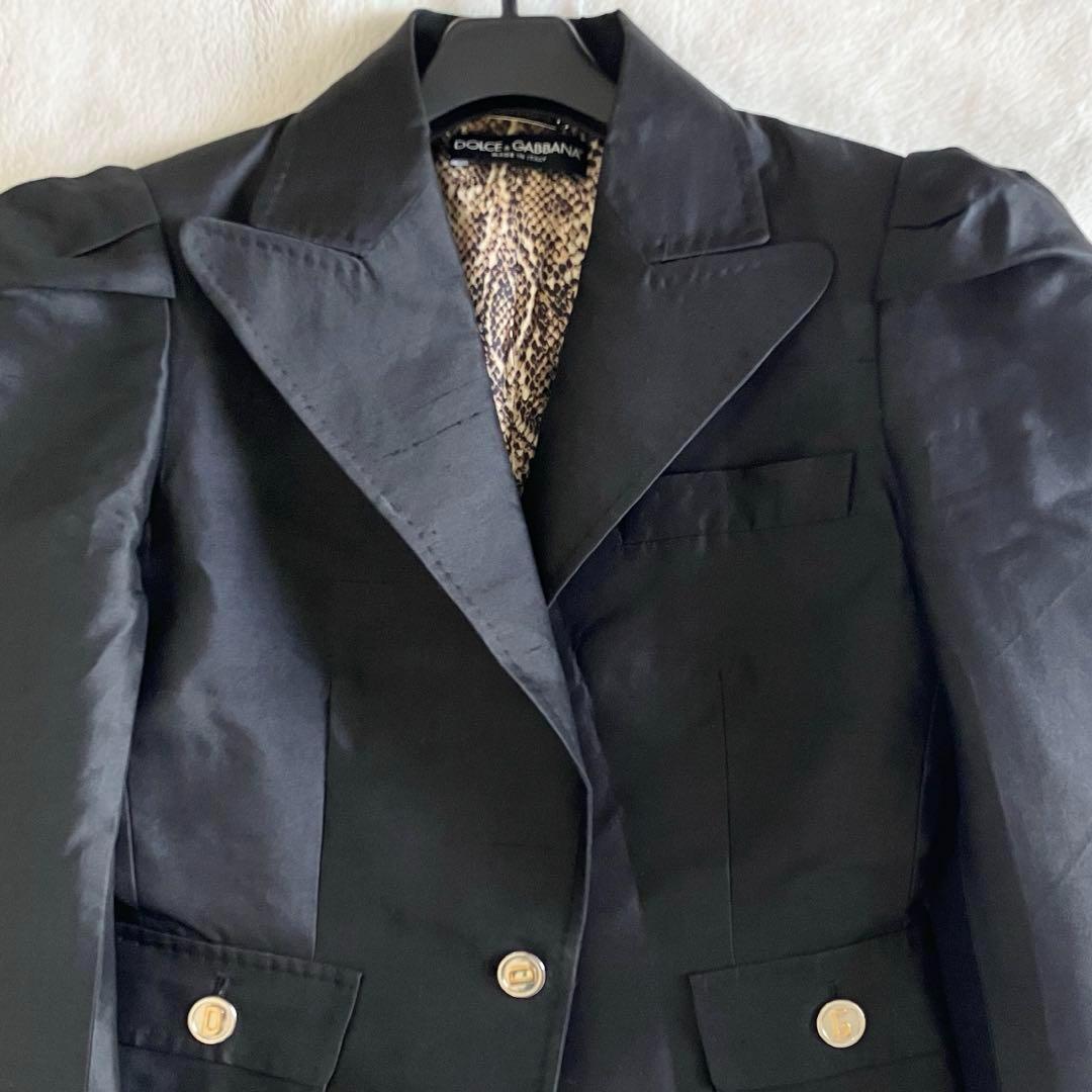 ドルチェアンドガッバーナ シルク ロゴボタン 豹柄テーラードジャケット 40 黒
