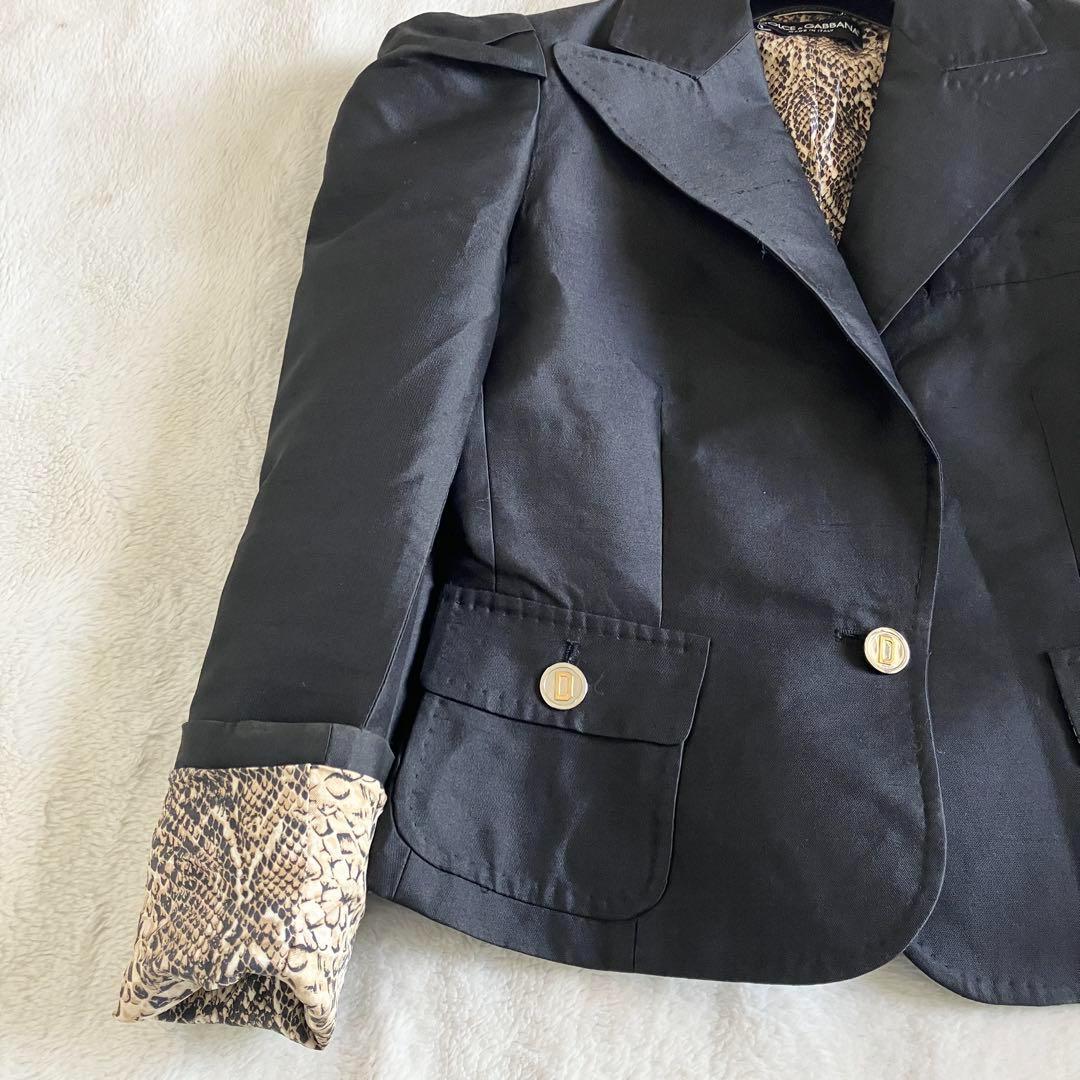 ドルチェアンドガッバーナ シルク ロゴボタン 豹柄テーラードジャケット 40 黒