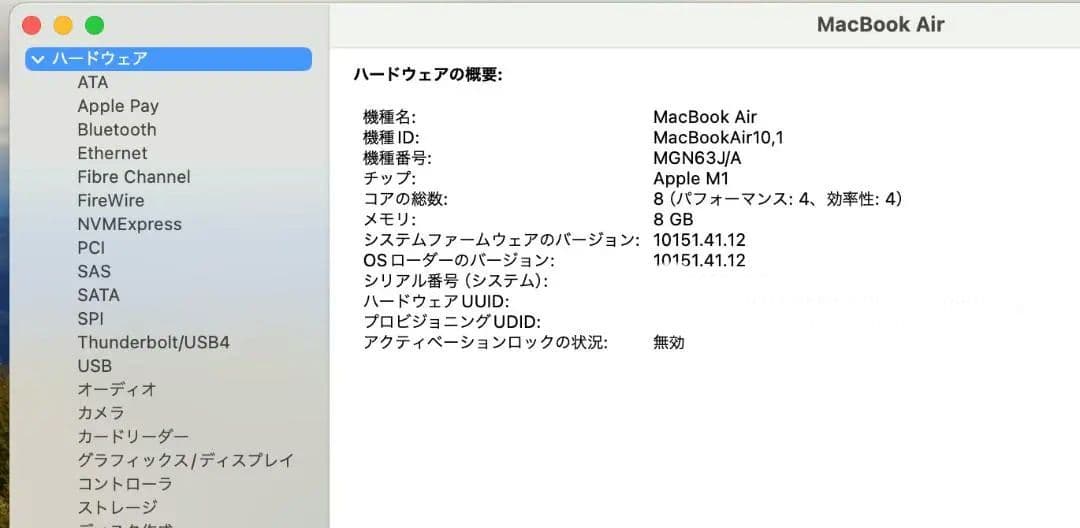 Apple MacBook Air 13インチ (2020,M1) 本体