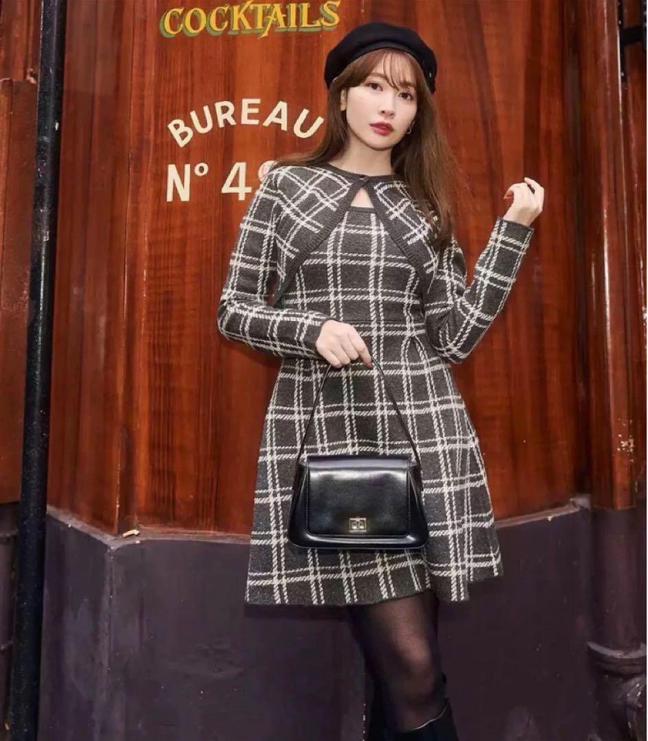 Herlipto Pantheon Checked Knit Dress グレー
