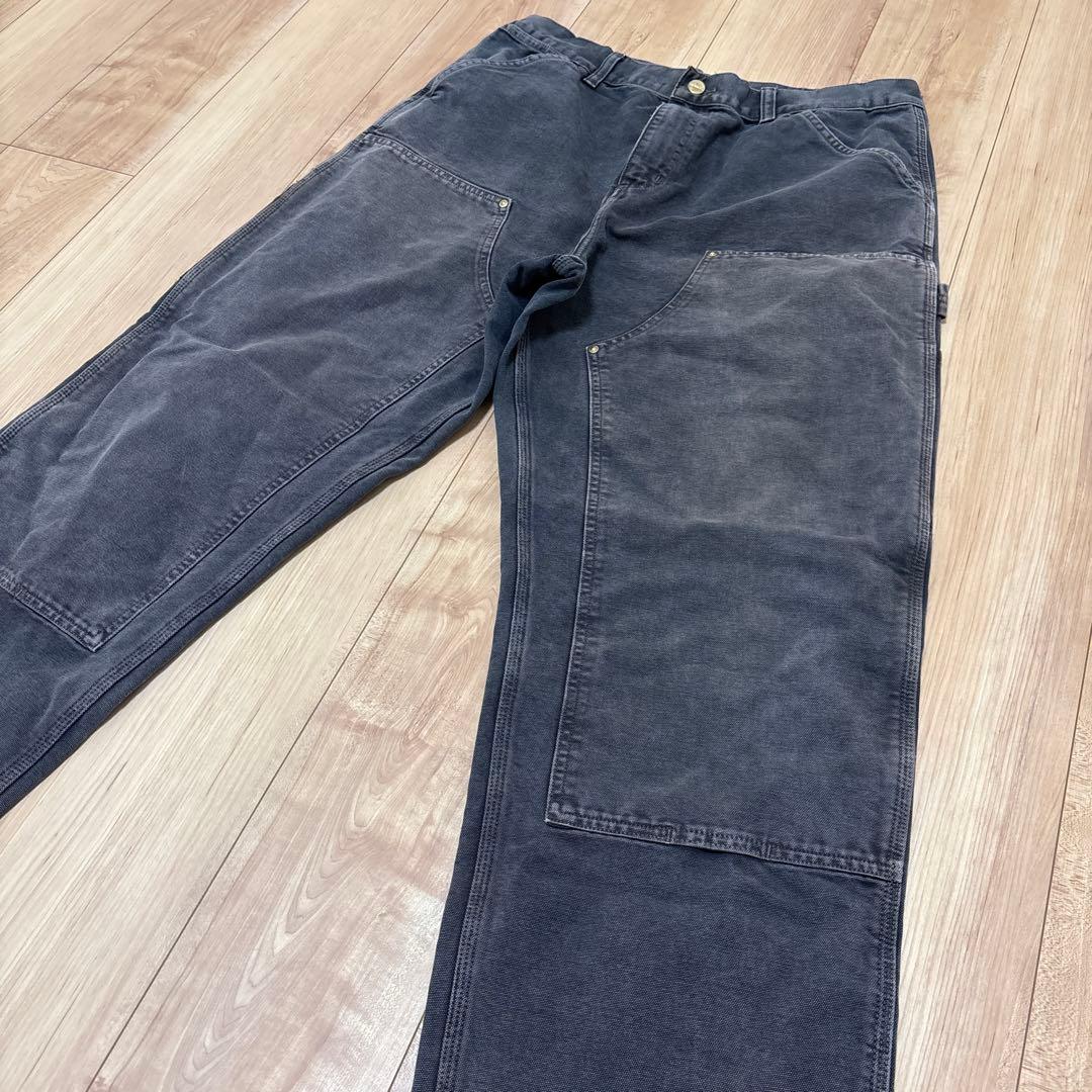 色落ち カーハート WIP ダブルニーパンツ W34 ブラックグレイ