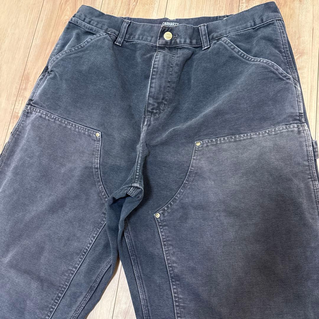 色落ち カーハート WIP ダブルニーパンツ W34 ブラックグレイ