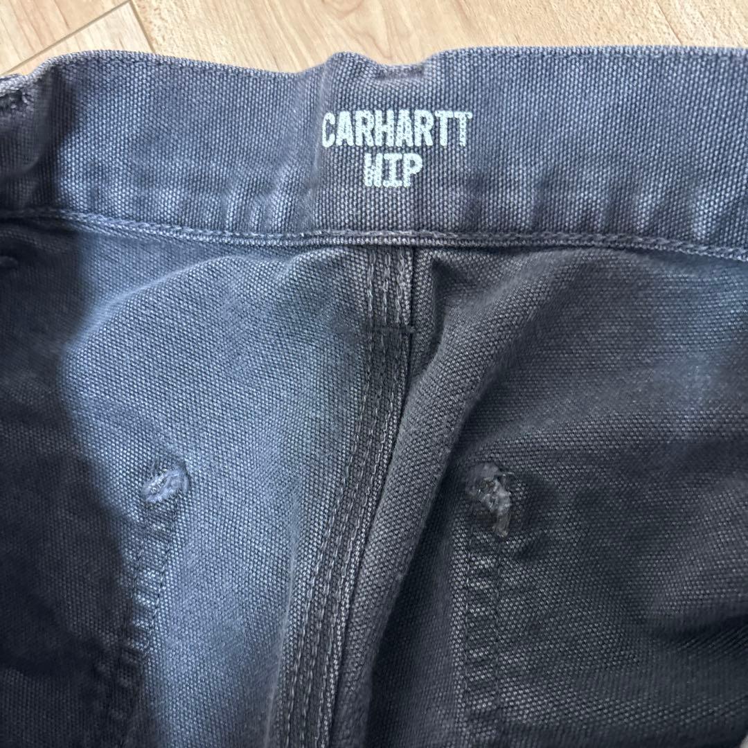 色落ち カーハート WIP ダブルニーパンツ W34 ブラックグレイ