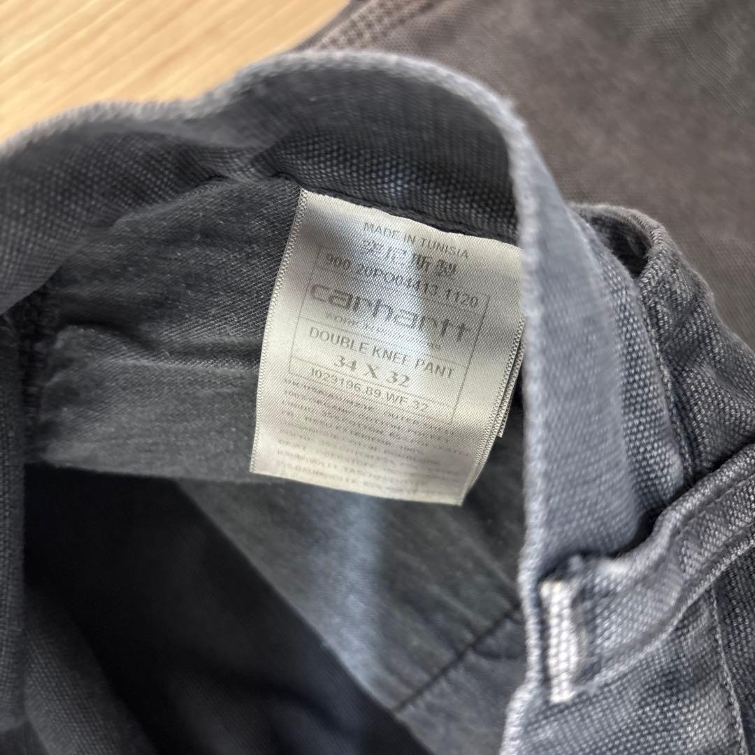 色落ち カーハート WIP ダブルニーパンツ W34 ブラックグレイ