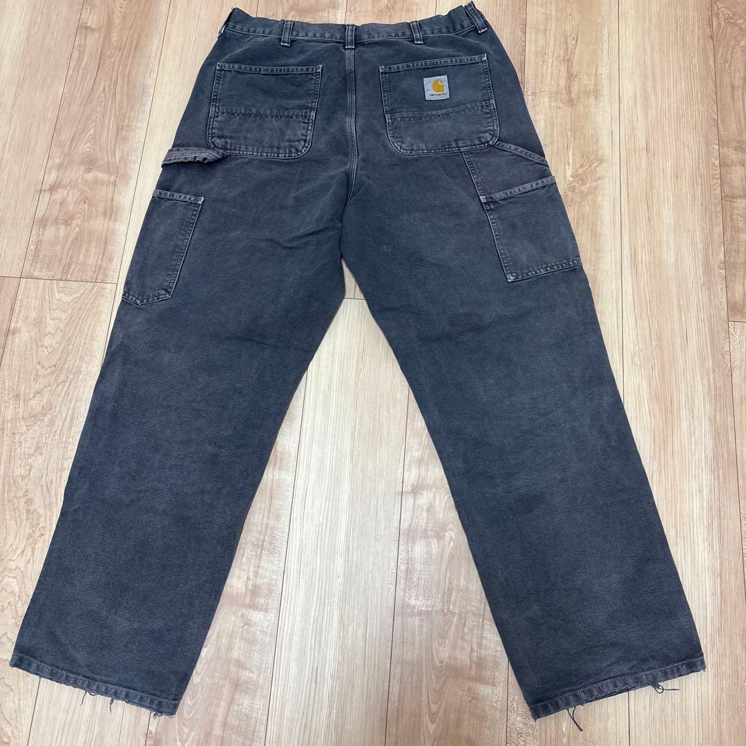 色落ち カーハート WIP ダブルニーパンツ W34 ブラックグレイ