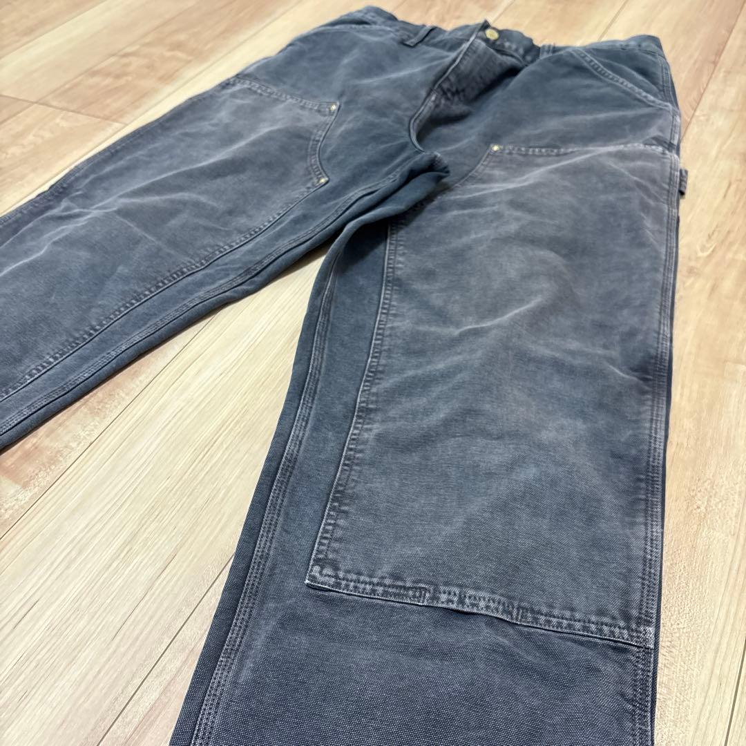 色落ち カーハート WIP ダブルニーパンツ W34 ブラックグレイ