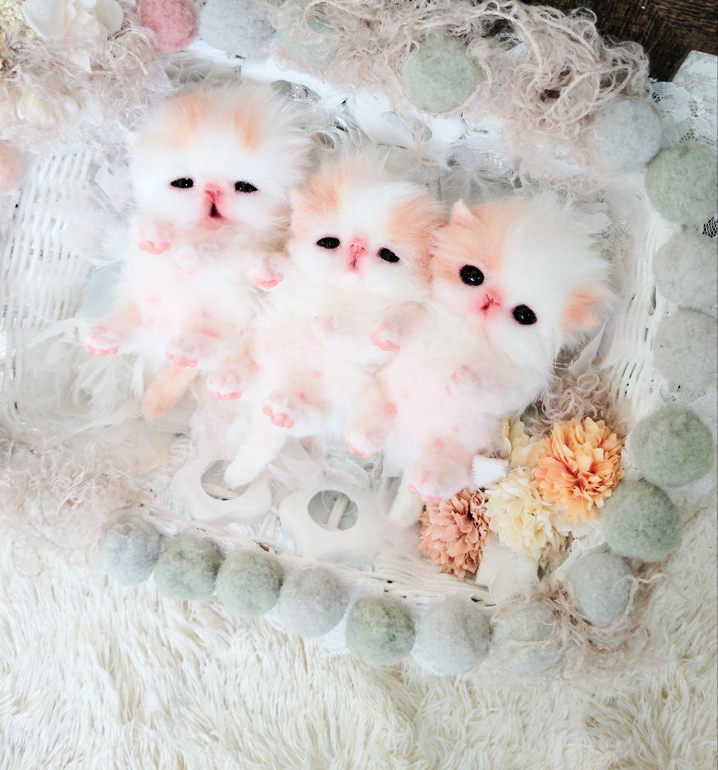 子猫ベビー♡三つ子ちゃん♡カゴセット♡アートドール♡ぬいぐるみ♡