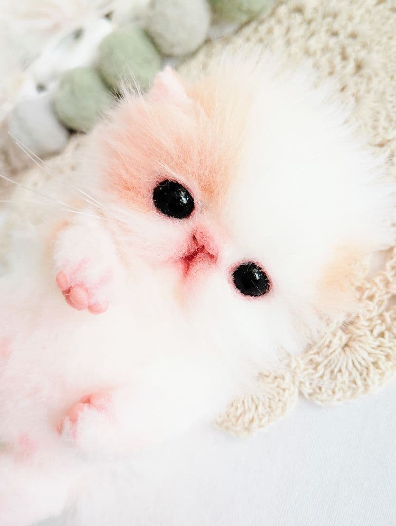 子猫ベビー♡三つ子ちゃん♡カゴセット♡アートドール♡ぬいぐるみ♡