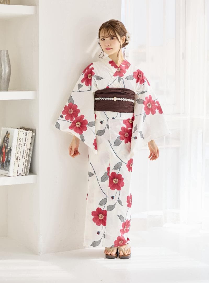 新品 4点 浴衣 セット 浴衣セット ゆかた レディース 赤 花柄 4Y-46