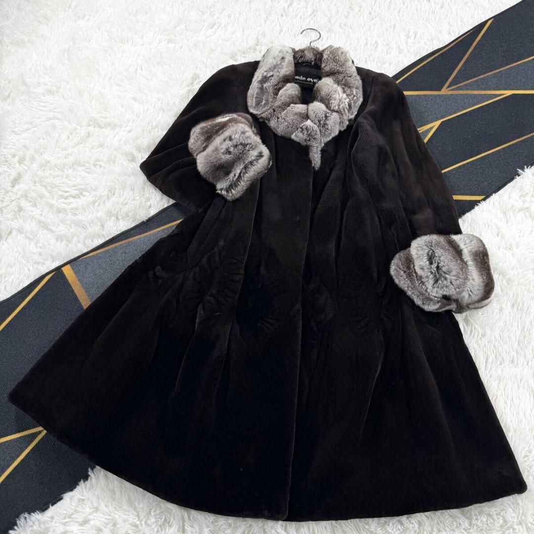 総丈108 サガミンク シェアードミンク ブラウン系 コート L相当 AA158