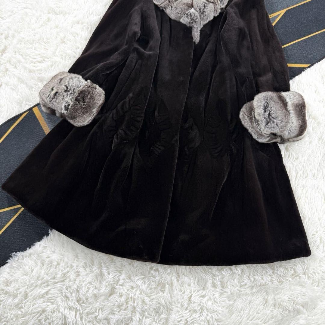 総丈108 サガミンク シェアードミンク ブラウン系 コート L相当 AA158