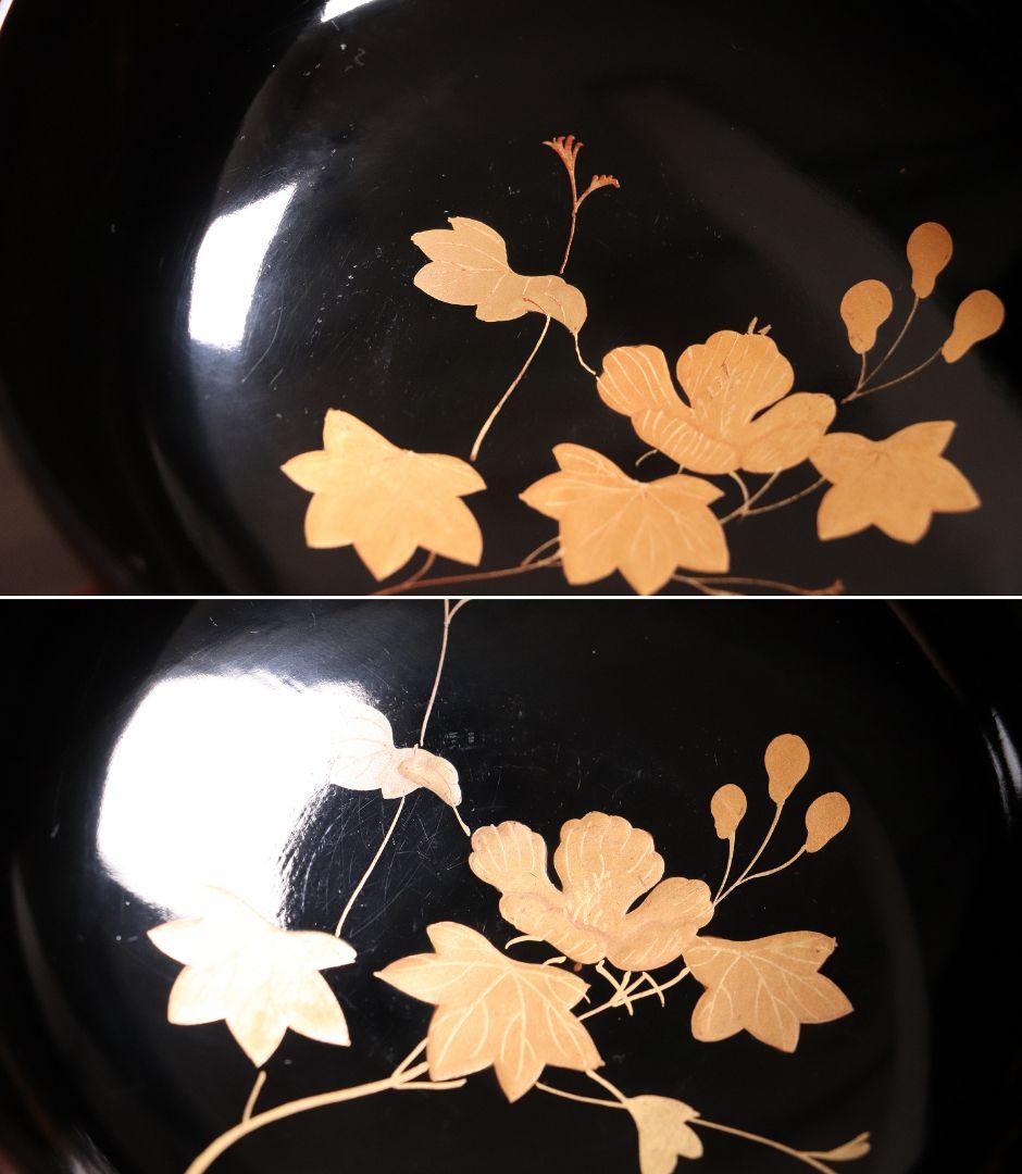 CL31 輪島塗 諫鼓鶏金蒔絵 黒塗椀 二客 木製漆器 鶏 太鼓 草花 梨地