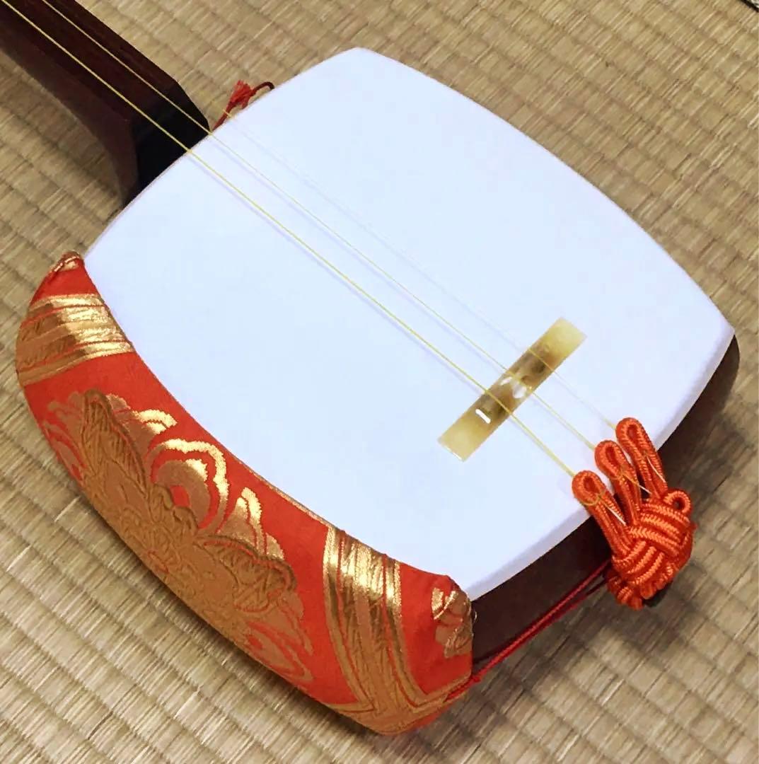 地唄三味線【高級 紅木 二分大 美品 両面張替 】