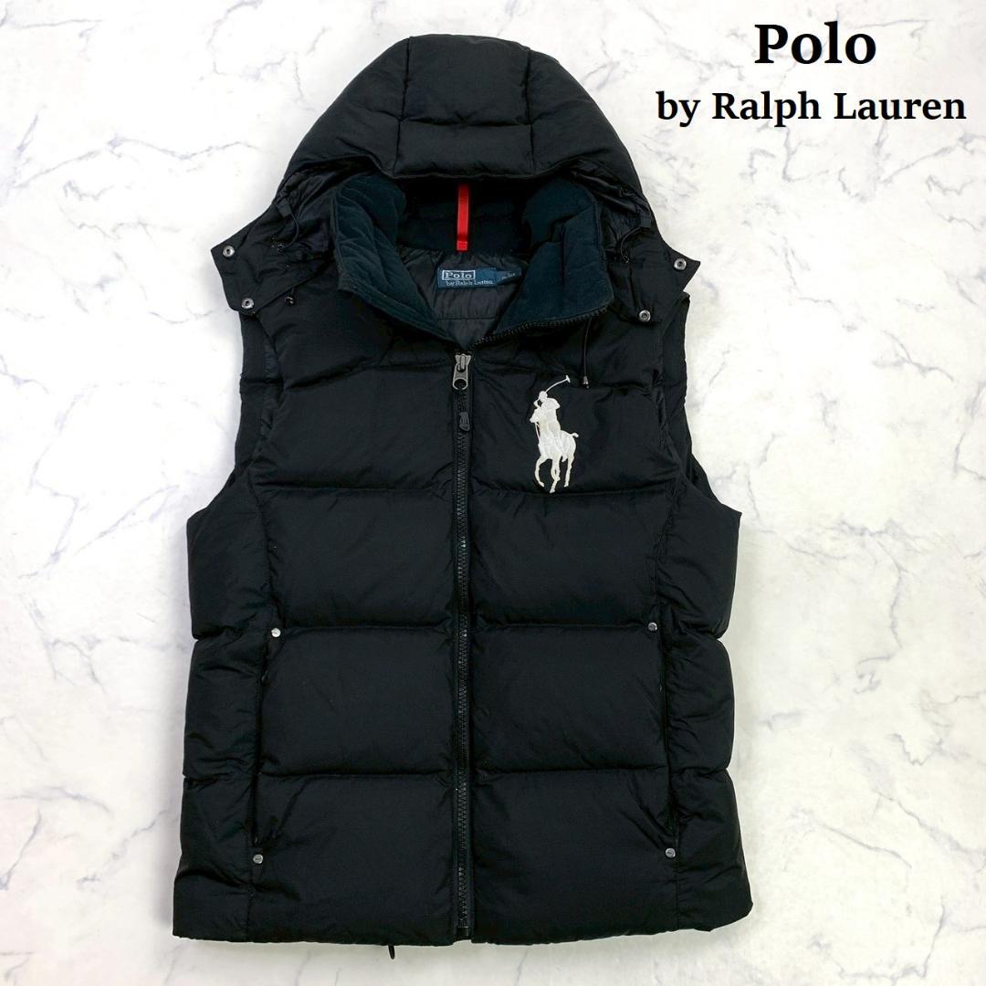 ポロラルフローレン ダウンベスト ビッグポニー刺繍 ブラック S　E002
