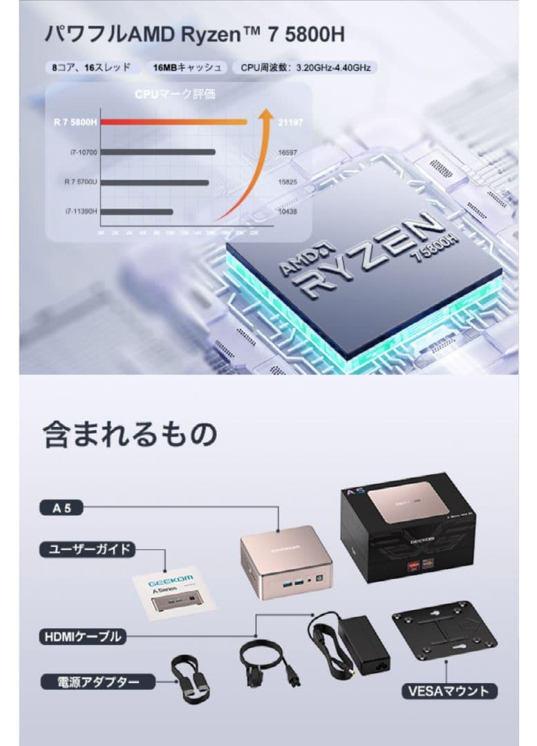 ミニPC　GEEKOM　A5 R7　5800H