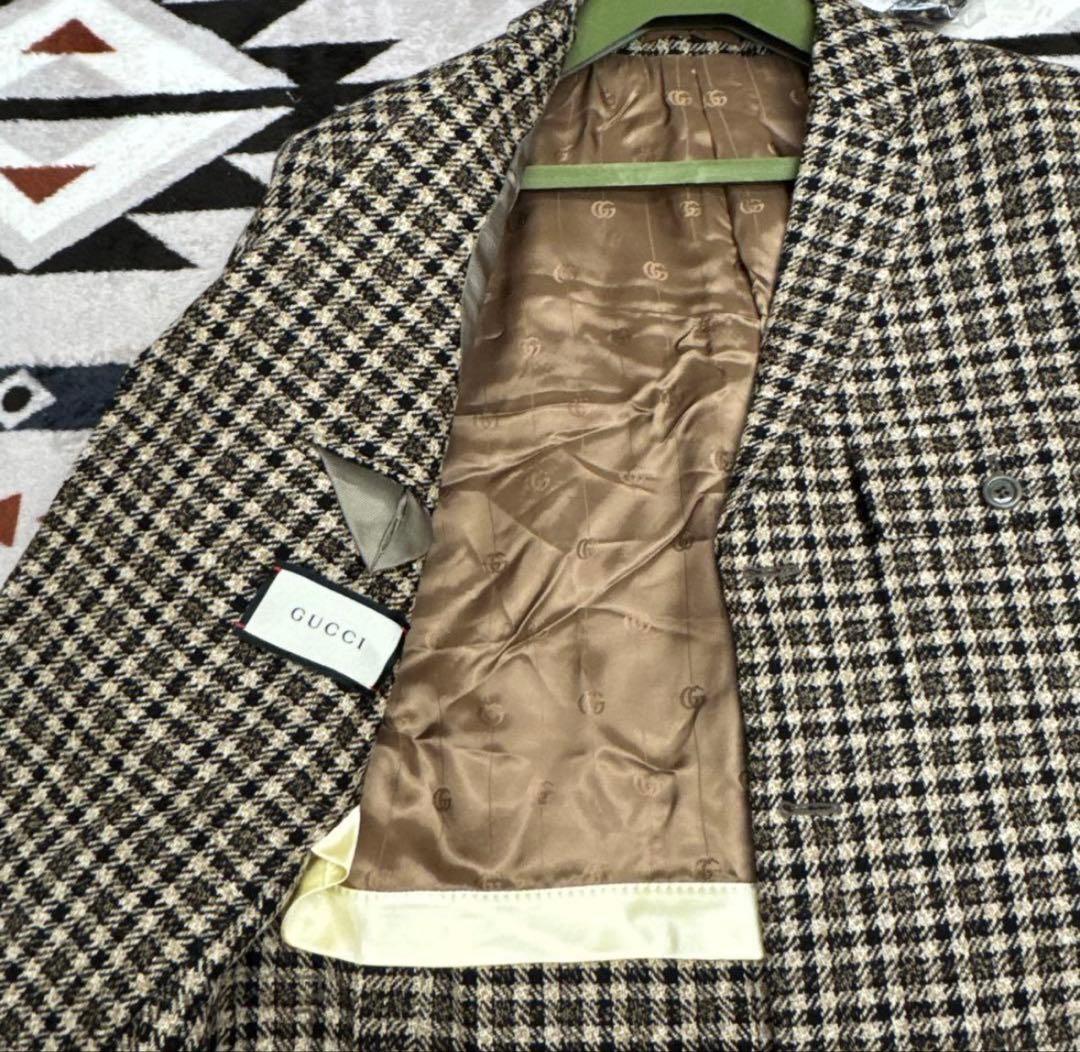 と*う様 売り切り★定価28万★GUCCI★ラベル付き チェック ウール ジャケ