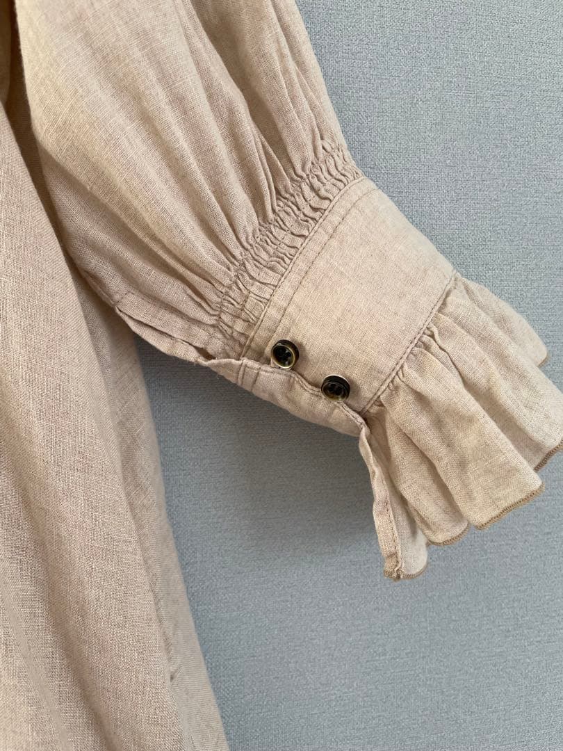 ネストローブnest Robe バイカラーリネンフリル袖ワンピース