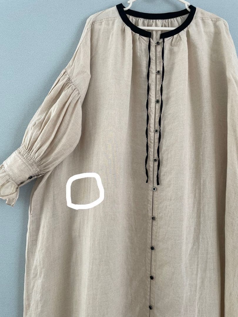 ネストローブnest Robe バイカラーリネンフリル袖ワンピース