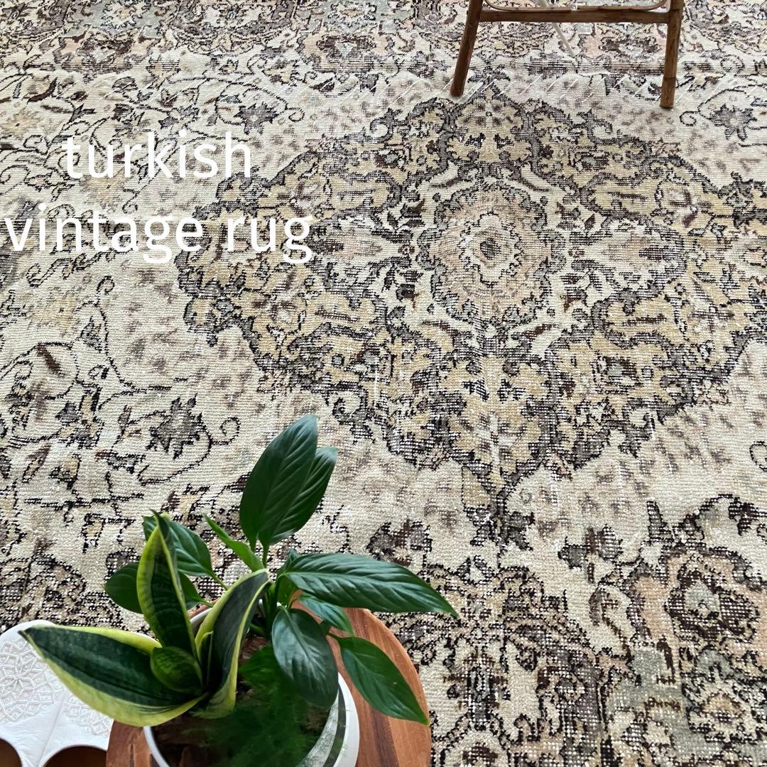 超大判168.5×276アンティークベージュ　メダリオン　トルコヴィンテージラグ