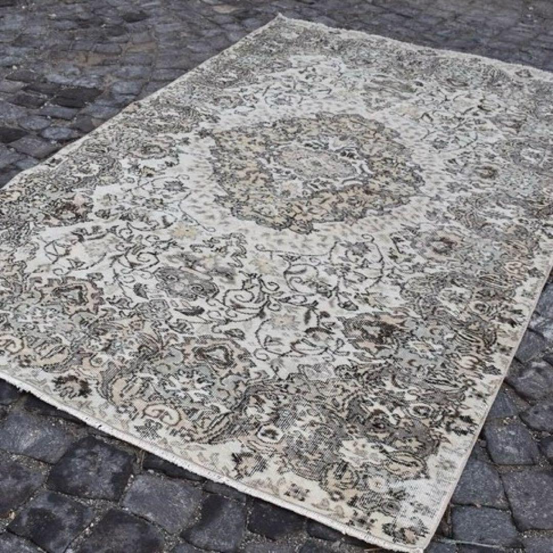 超大判168.5×276アンティークベージュ　メダリオン　トルコヴィンテージラグ